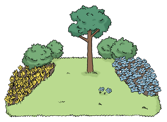 Park mit Blumen und Bäumen