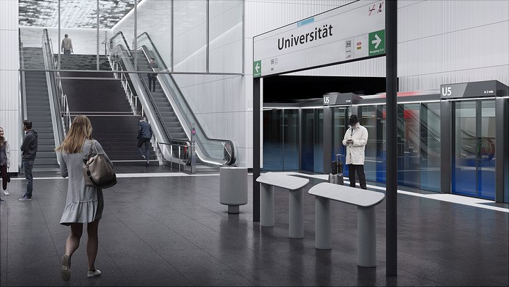 So könnte die neue U5-Haltestelle "Universität" aussehen