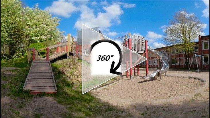 Das Bild zeigt eine die Nutzeroberfläche eines 360°-Video-Begehung eines Spieplatzes