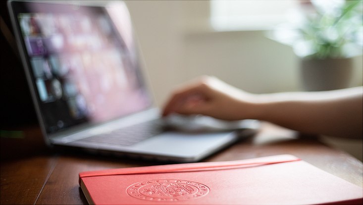 Person nimmt an einem virtuellen Meeting teil