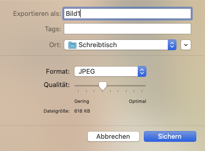 Screenshot vom Export-Menü der Software Vorschau, hergestellt von der Firma Apple