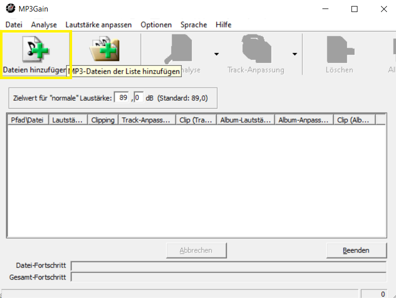 Screenshot of the software MP3Gain