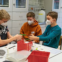 Schüler experimentieren mit der Kraft eines Magneten im LLL Physik