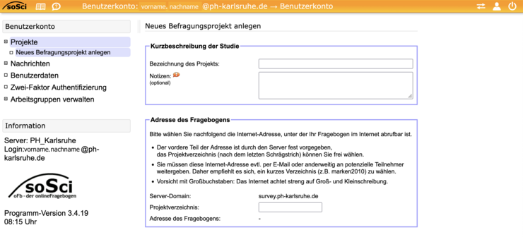 Bild der Browseroberfläche von SoSci Survey